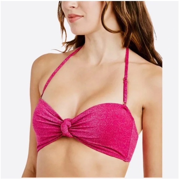 BCBGENERATION Magenta Berry Stardust Metallic Bandeau Bikini Top & B NWT 142.00 - Picture 1 of 8